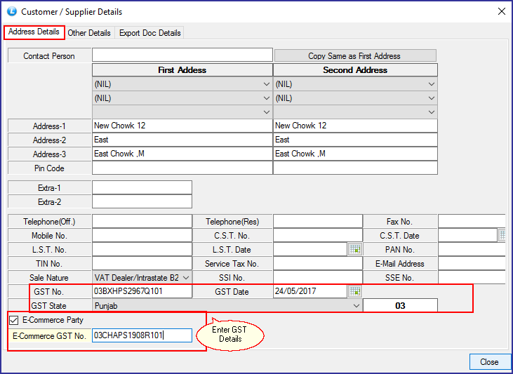 create account GST other details